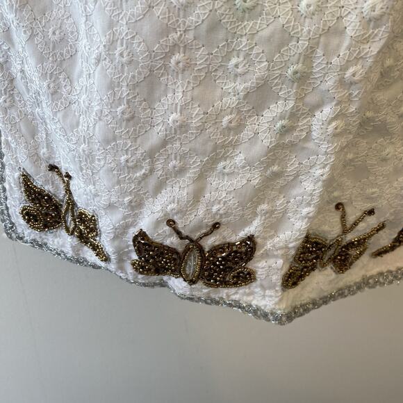 Vintage Mini Dress White Lace Butterfly Sequins Zip Back Split Side Jrs XS/S - Picture 7 of 9